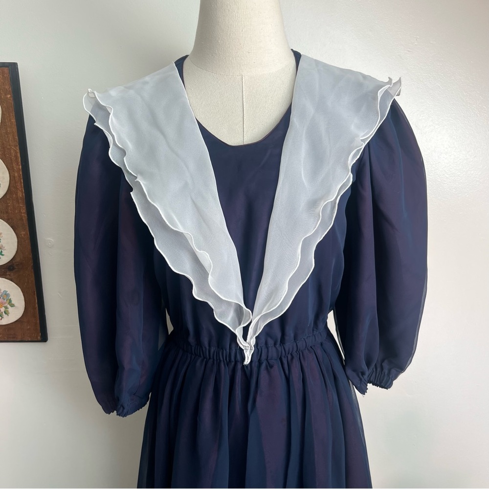1970s Chiffon Sailor Style Formal Maxi Dress - Picture 2 of 8